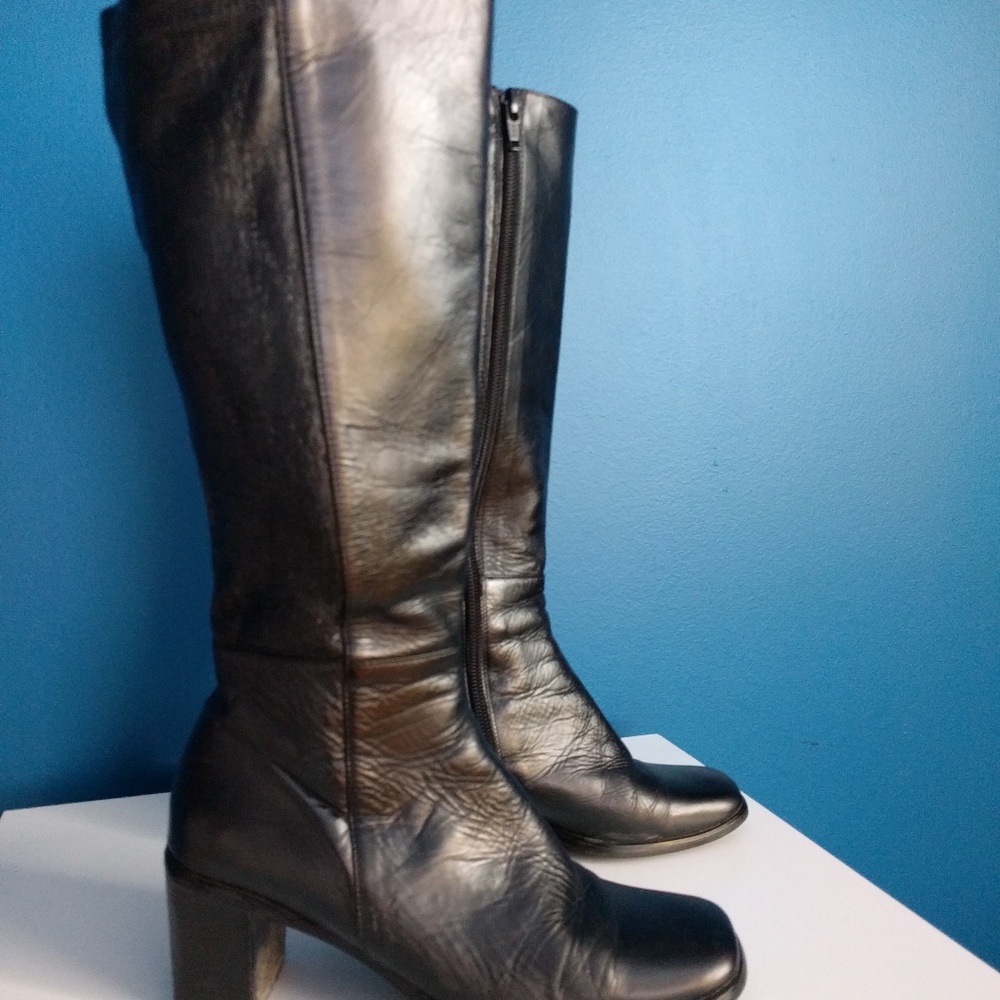 Leather Knee high Boots Black